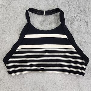 Vintage Cole of California Striped Halter Neck Swim Top Size S Black Cream Crop‎